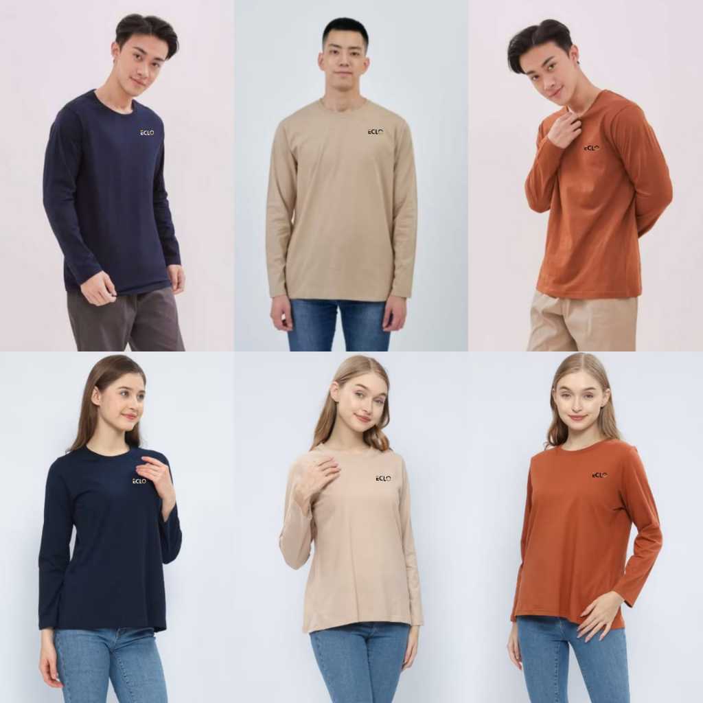 Eclo Kaos Panjang Unisex Kaos Panjang Cewek Cowok Katun Combed 24S Kaos Panjang Polos