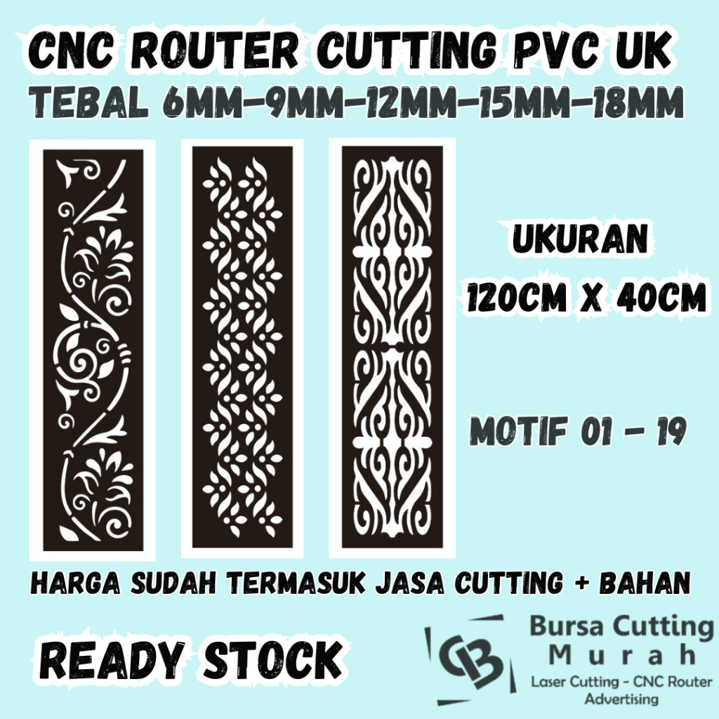 Krawangan PVC Foam Board Ukuran 120CM X 40CM CNC Router PVC Ornamen Pagar Minimalis Partisi Kanopi
