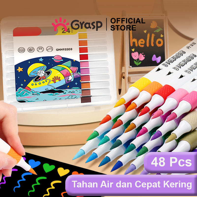 

GRASP Set Marker Acrylic Warna 12/24/36/48 Pena Kuas Brush Sketsa Anak Pelajar Cepat Kering MW002
