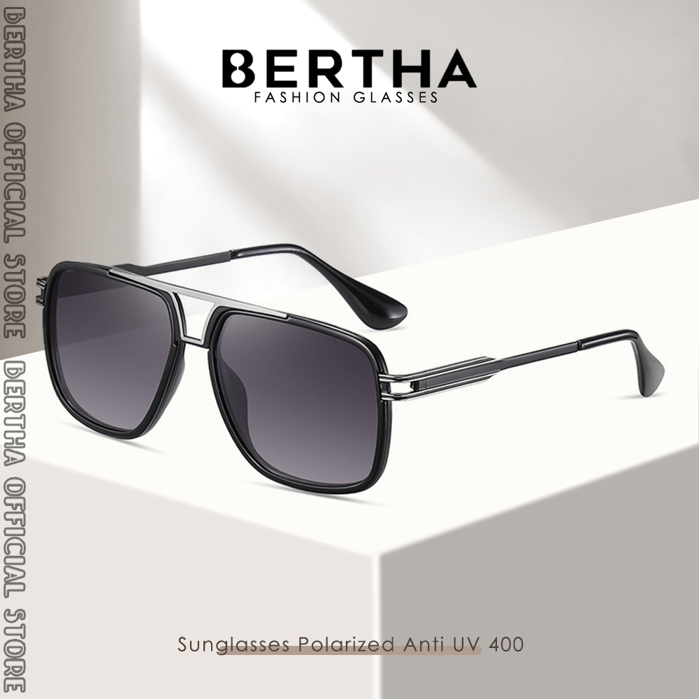 Bertha Kacamata Sunglasses Polarized Anti Silau Bentuk Aviator Bahan Metal Fashion Pria Wanita Kekin