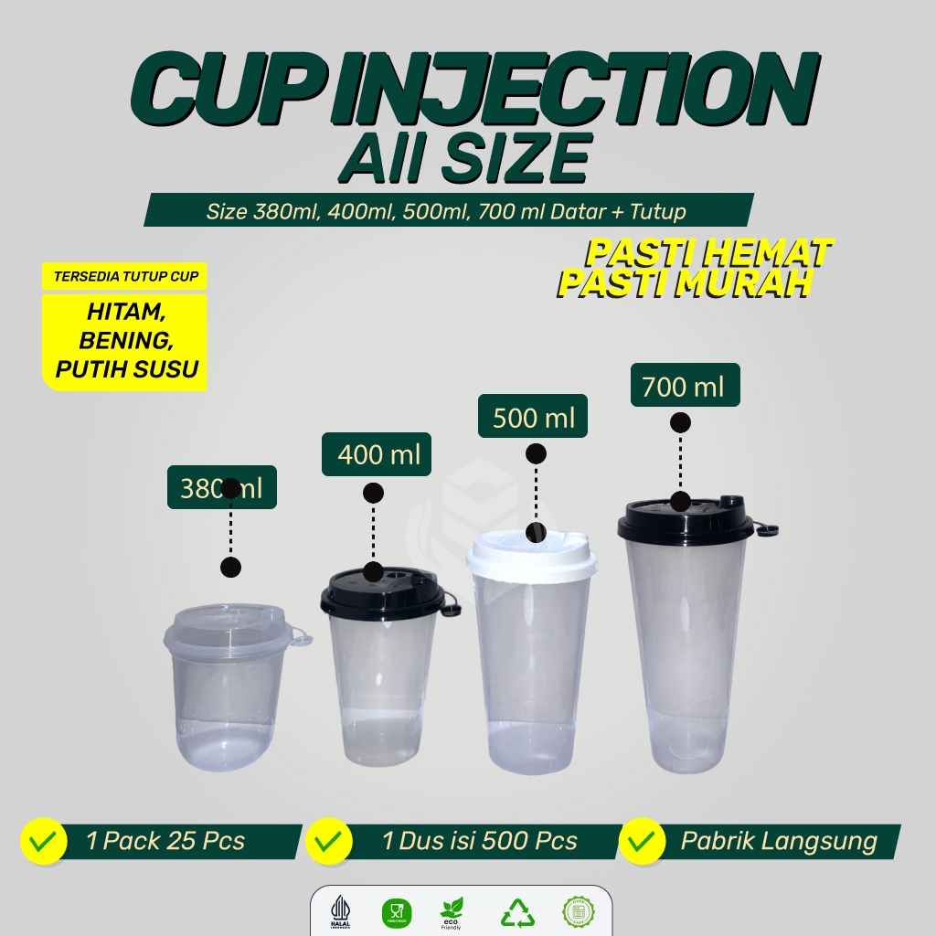 Cup Injection 380ml 400ml 500 ml 700 ml | Gelas Boba Plus Tutup | Gelas Teh