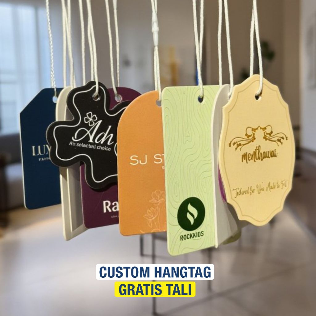 

(Gratis Tali)Hangtag label baju, Hangtag tebal, Label baju, Cetak full collor 2 sisi, Bebas bentuk