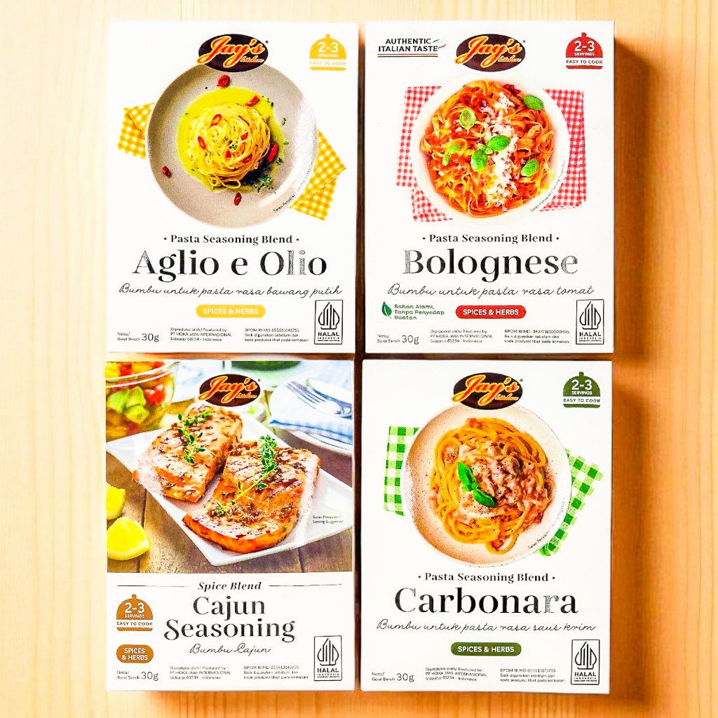 

Jay's Pasta and Seasoning Blend - Carbonara, Aglio Olio, Bolognese, Cajun