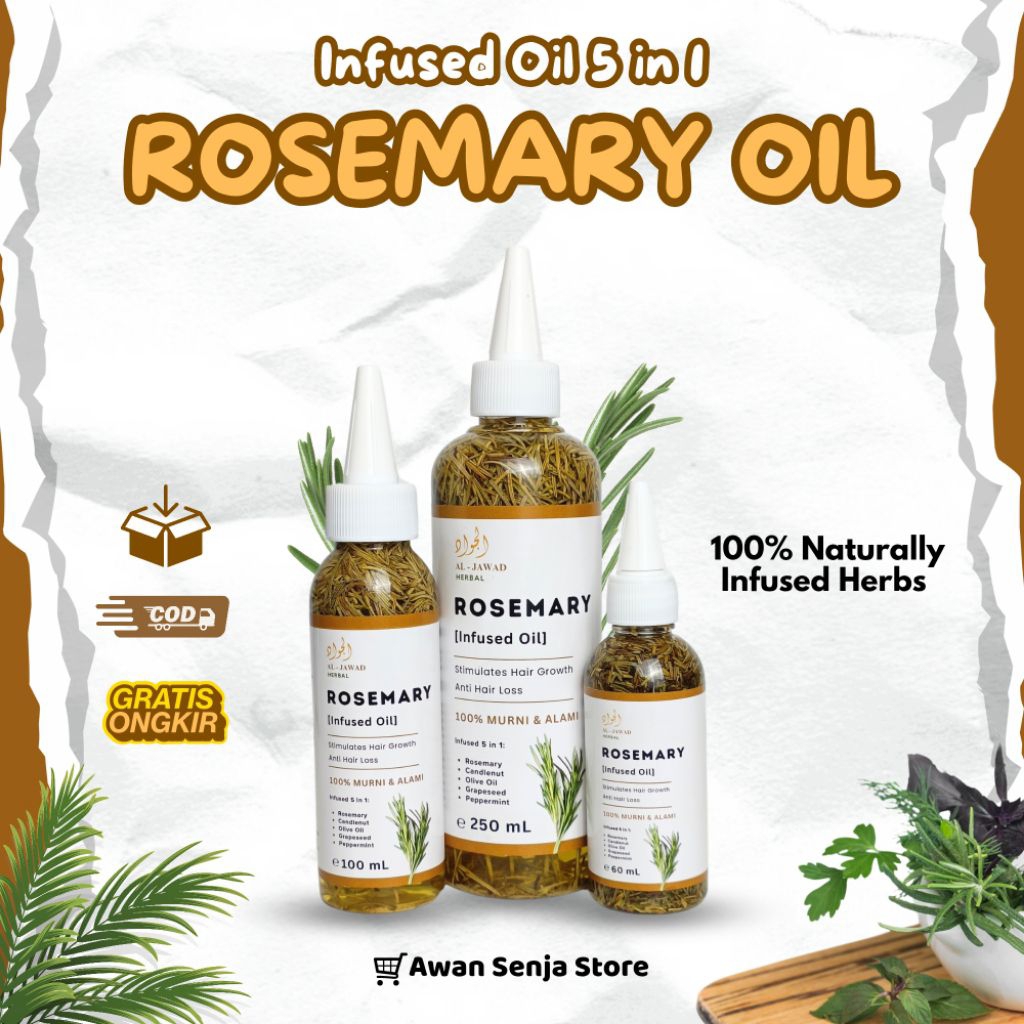Rosemary Oil Penumbuh Rambut & Hair Treatment Alami – Herbal Growth Oil 5in1 250/100/60ml | Awan Sen