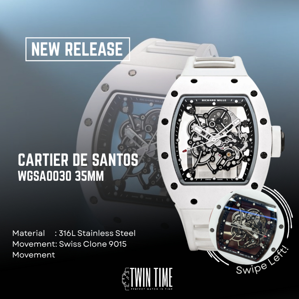 Richard Mille RM 55 Ceramic White Bubba Watson Jam Tangan Pria ZF Factory