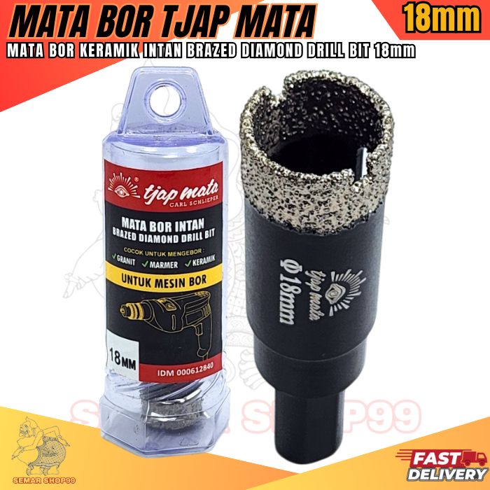 Mata Bor Kaca ASLI TJAP MATA Ukuran 18mm / Mata Bor Keramik Marmer Granit Kaca / Mata Bor Brazed Dia