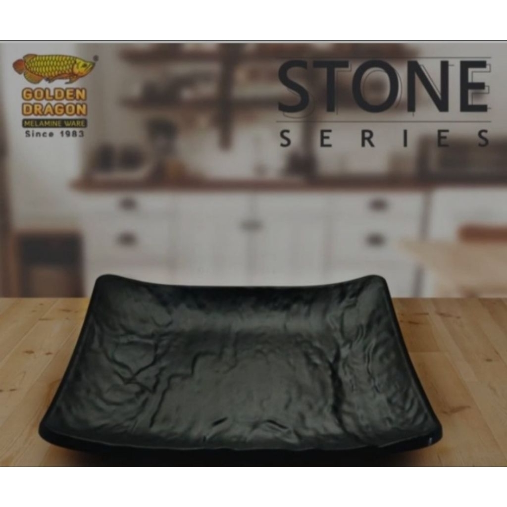 Piring Kotak Relief batu P6906A abu2 hitam putih piring sushi piring stone melamin