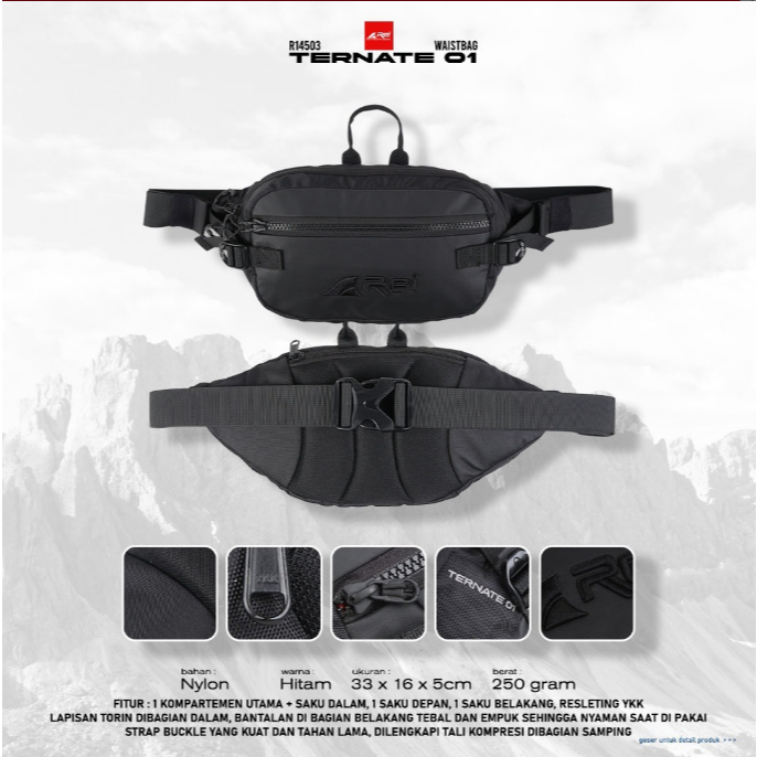 Tas Pinggang / Waist Bag Pria Ternate 1 Hitam Arei Outdoorgear 45030