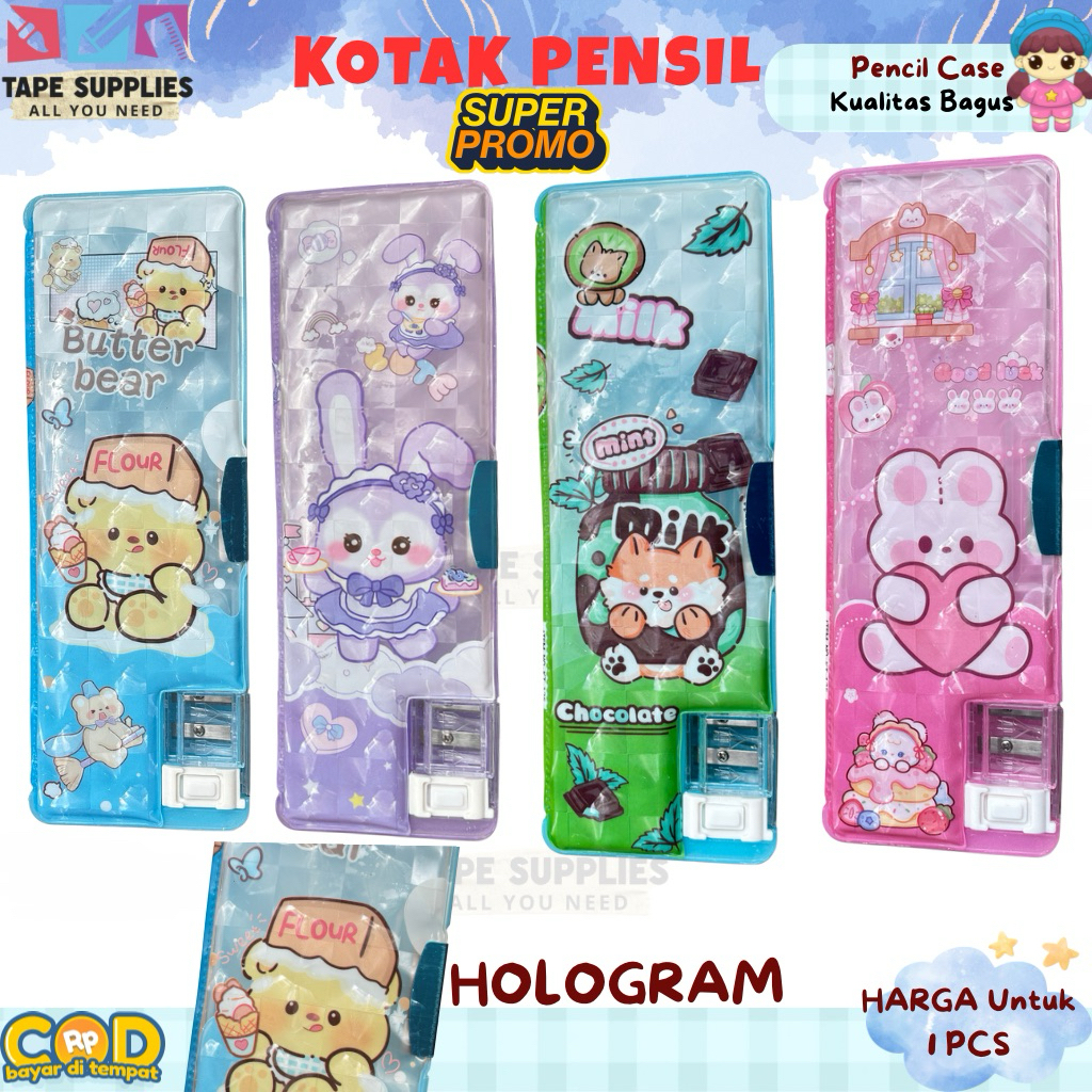

Kotak Pensil Karakter Hologram Lucu / Pencil Case Anak Sekolah dengan Tempat Rautan