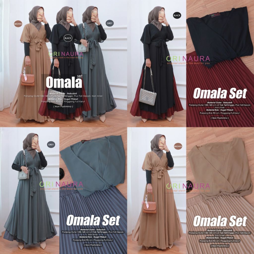 OMALA ONE SET TUNIK PLUS ROK PLISKET JUMBO WANITA BY ORI NAURA