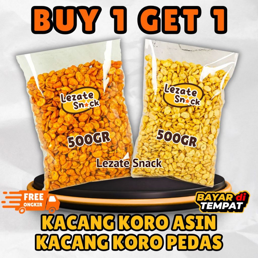 

(BUY 1 GET 1) Kacang Koro Pedas 500gr Gratis Kacang Koro Kupas Asin 500gr LEZATE SNACK