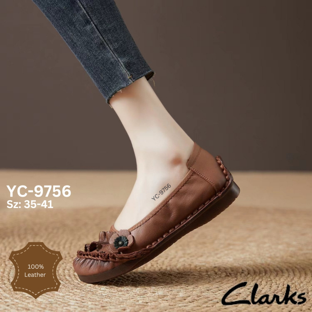 Sepatu Kulit  Sepatu wanita ASLI TERNYAMAN   Clarks YC-9756 Flowers Leather Flat   ORIGINAL KULIT AS