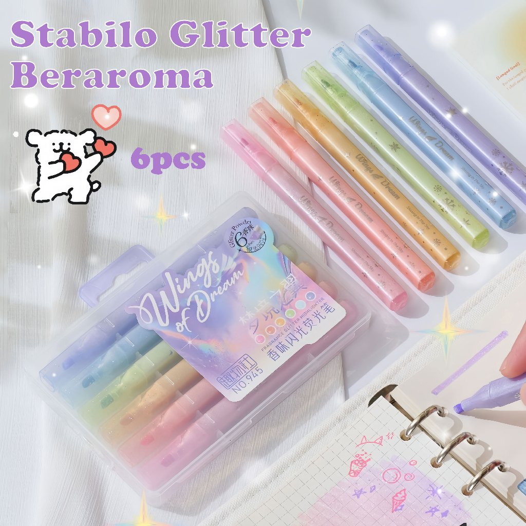 

Stabilo Flash Wangi Pelindung Mata Lembut Kotak Kantor Pena Flash Penanda Khusus Set 6 in 1