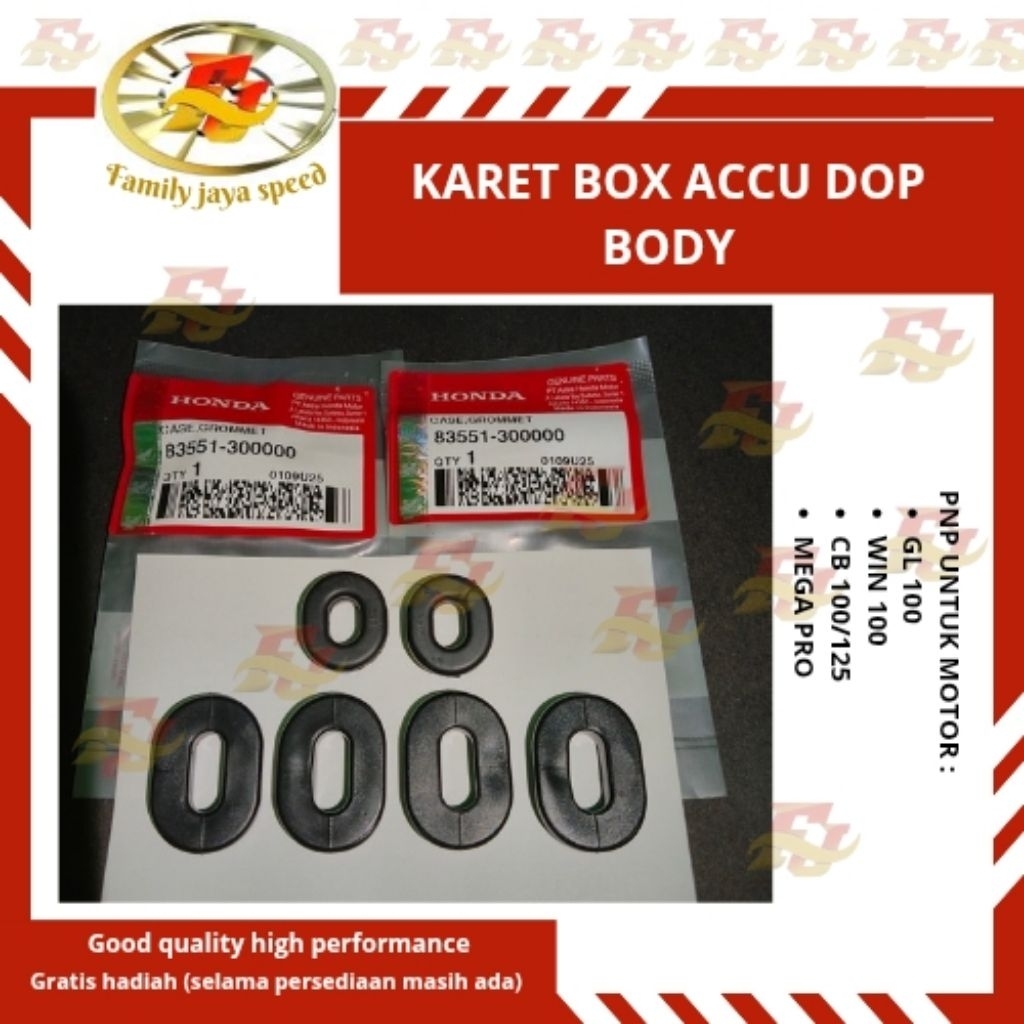 ORIGINAL AHM  karet boddy accu honda karet bok aki dop body set isi 6 pcs body aki honda gl 100  win