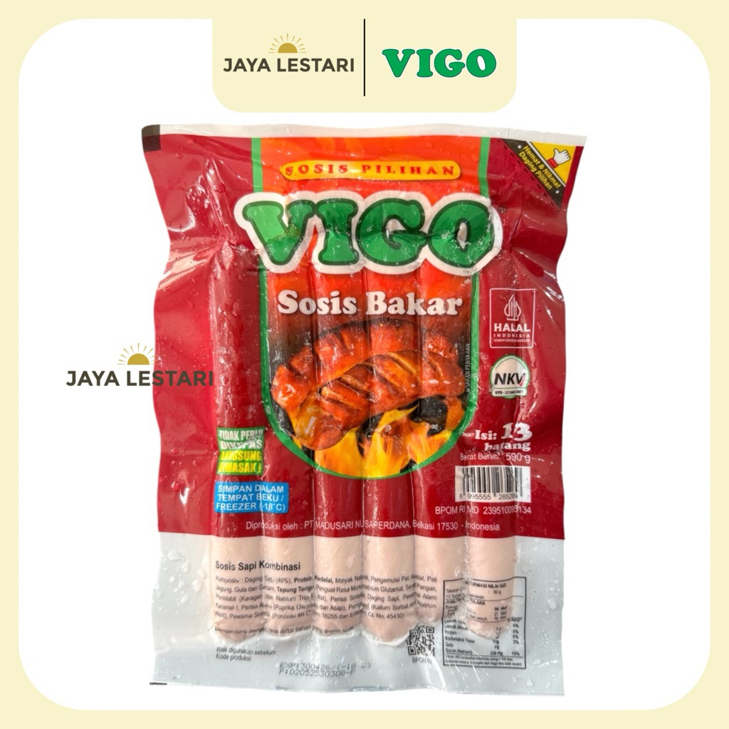 

Vigo Sosis Bakar Sapi Kombinasi (Isi 13 Pcs/Pack) (590g) (Frozen Food - Khusus Instan)