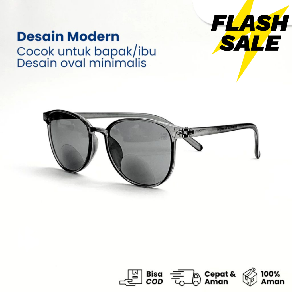 Kacamata Baca & Jalan Grey Anti Silau | Kacamata Plus Dobel Pria & Wanita
