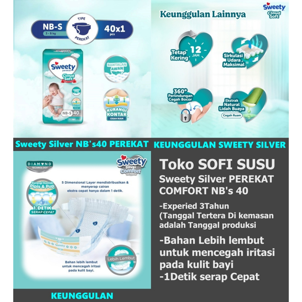 Sweety Silver Comfort Perekat NB's40 popok sweety silver perekat