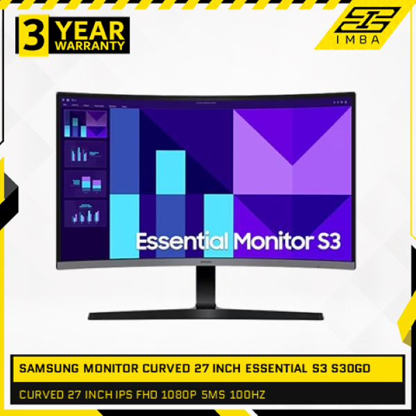 SAMSUNG MONITOR CURVED 27 INCH ESSENTIAL S3 S39GD IPS FHD 1080P 5MS 100HZ 1Y PART + 3Y SERVICE
