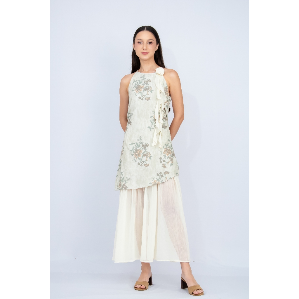 Roseau Floral Sleeveless Long Dress | Dress Panjang Wanita Motif Bunga Tanpa Lengan