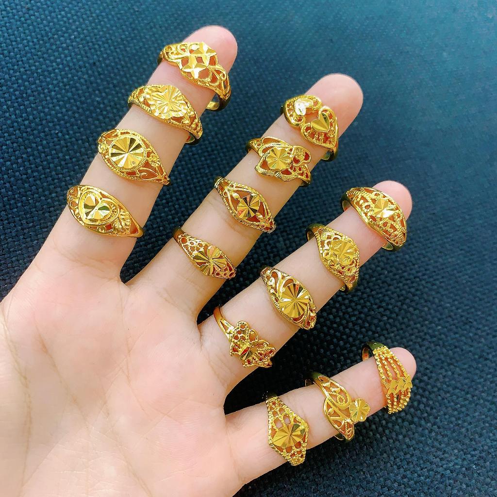 Cincin Xuping Fashion wanita/remaja Motif polos silple warna gold