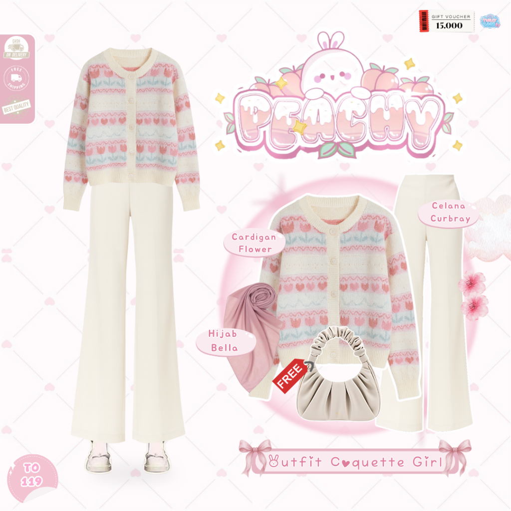 Aluna One Set Remaja Wanita ( Hijab + Cardigan + Celana + Rok ) OOTD Kekinian - TO119