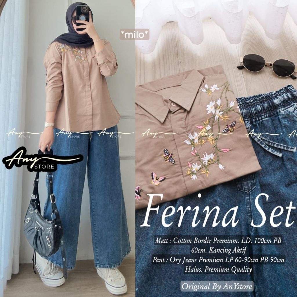 Ferina Set Kulot Jeans Mix Katun Bordir (Any)
