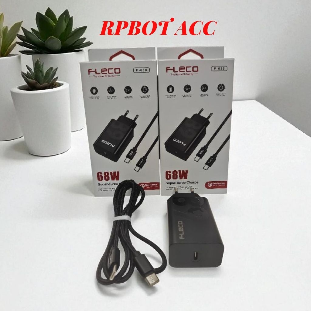 Charger Fleco F-680 Type C To C Fast Charging Casan Fleco C To C 68W F-680 Turbo Fast Charging Origi