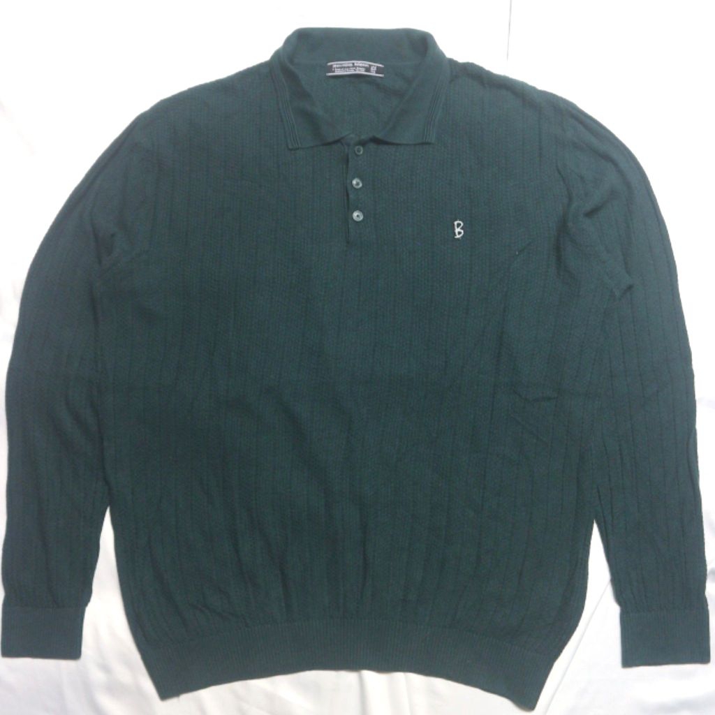 JMB JEAN MICHEL BASQUIAT WON BIN Hijau Botol  Half Button Long Polo Shirt Lengan Panjang list Knitwe