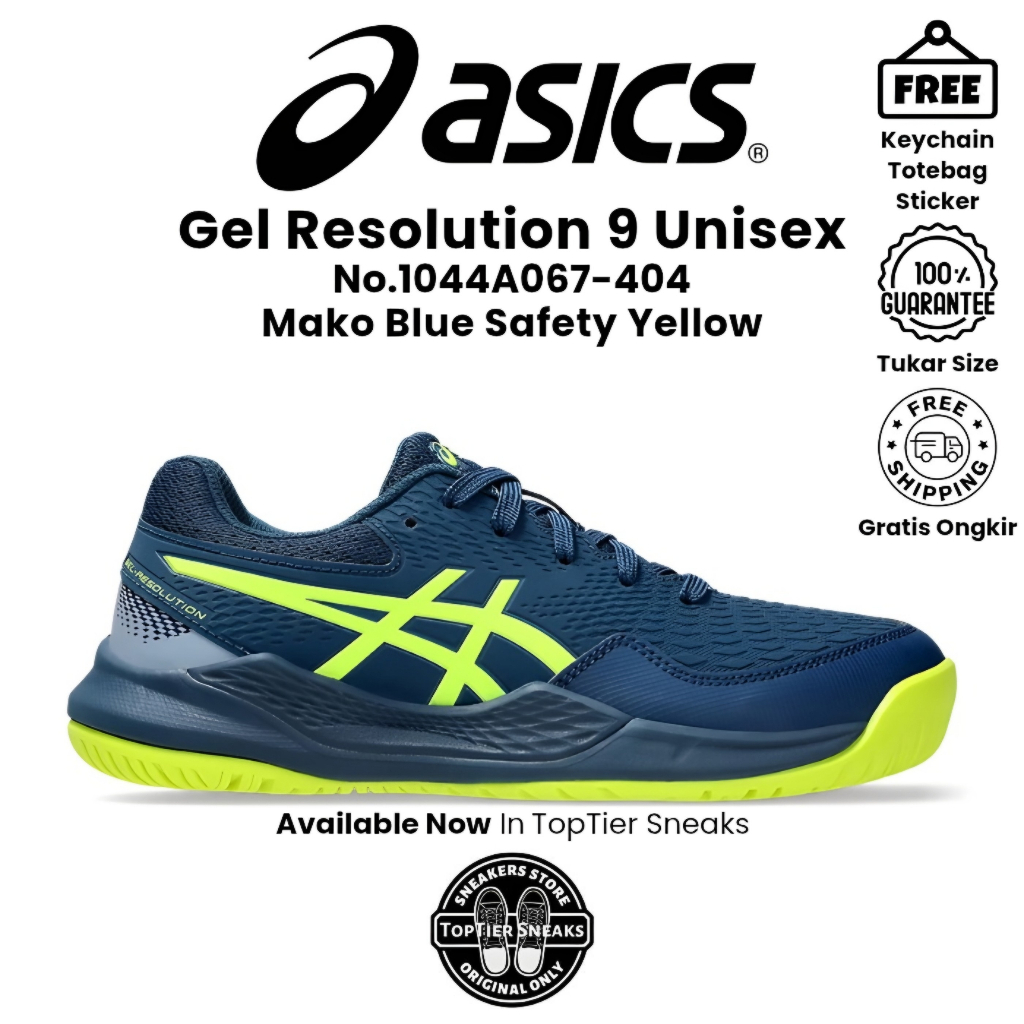 Sepatu Running Tennis Asics GEL RES0LUTI0N 9 Mako Blue Safety Yellow Original