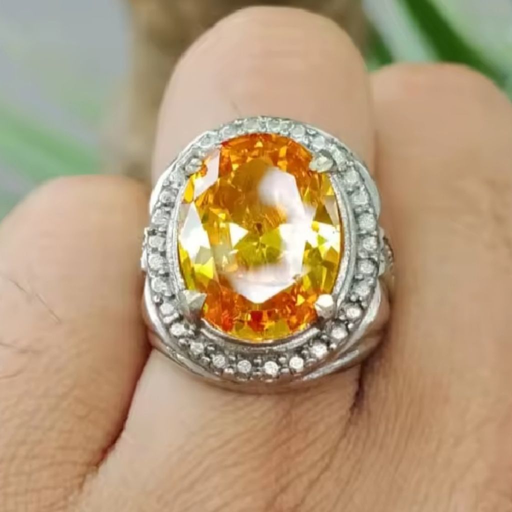 cincin batu permata cutting diamond yellow topaz ring alpaka