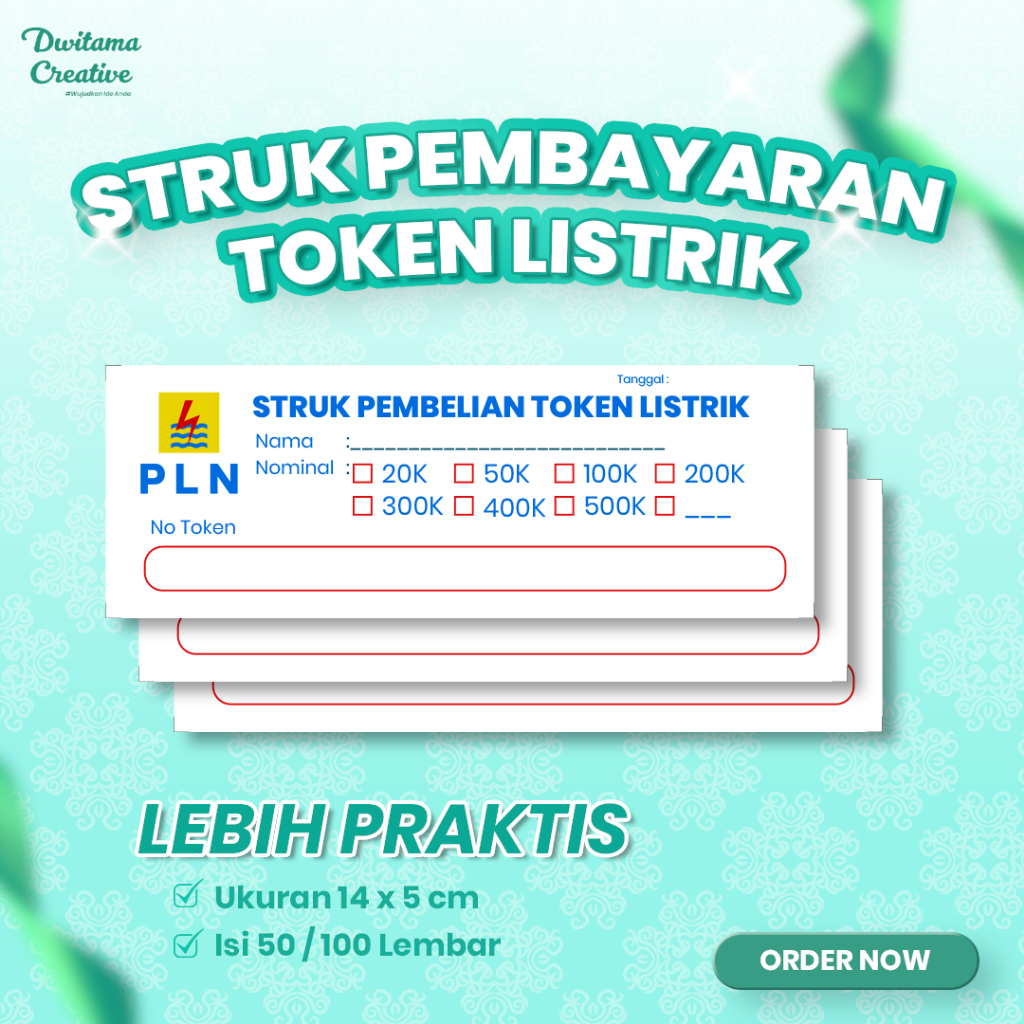 Struk Pembelian Token Listrik | Nota Token Listrik isi 100 lembar