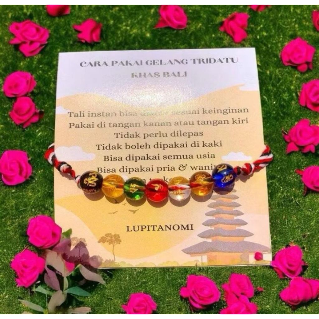 Gelang Tridatu 7 Kristal Aura Rejeki Keberuntungan+Bonus Kura2 Emas