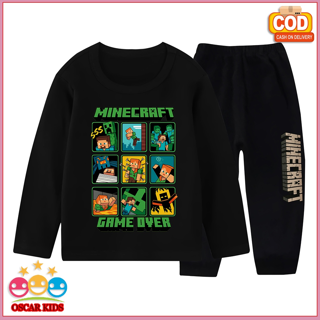 MINECRAFT Piyama Setelan Anak Laki Laki Minecraft Lengan Panjang Celana Panjang 3 Tahun - 10 Tahun