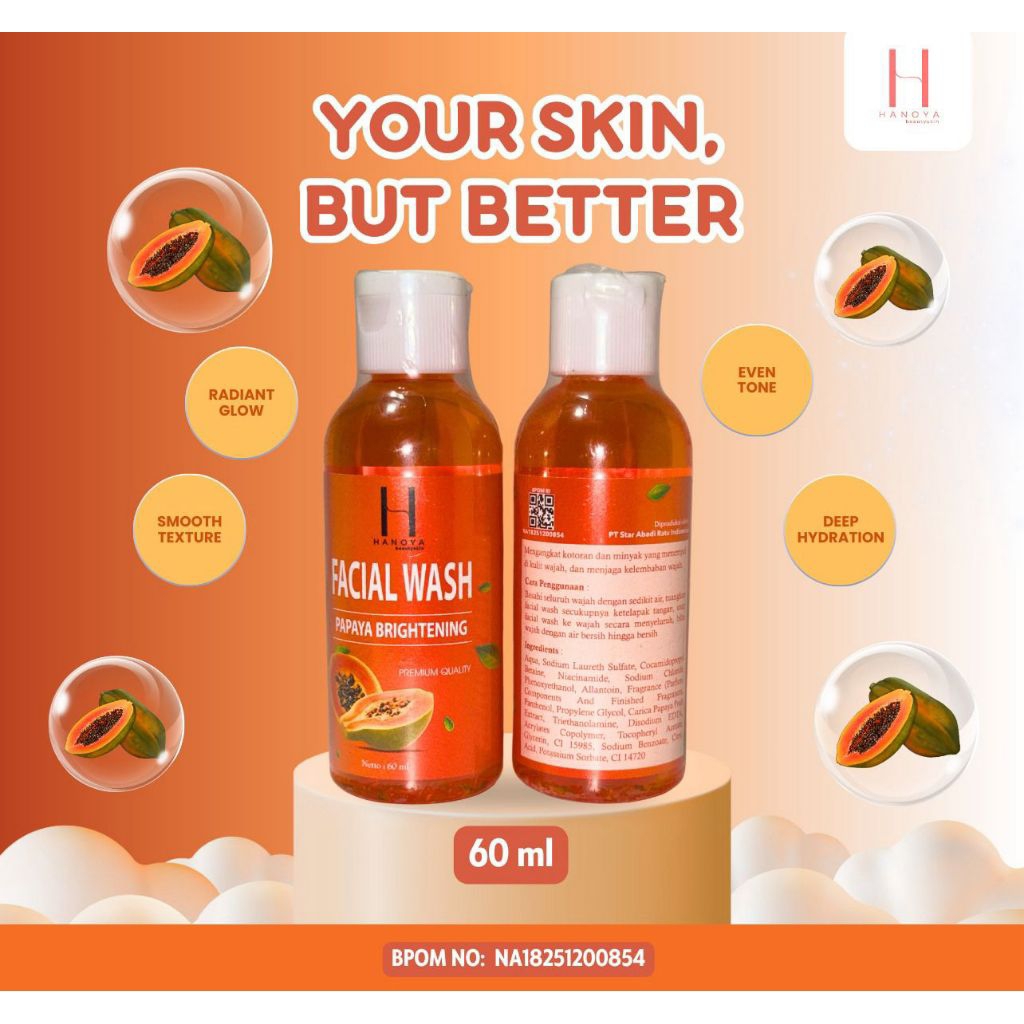 HANOYA 60ml Facial Wash papaya BrighteningBPOM | Sabun Papaya Cair