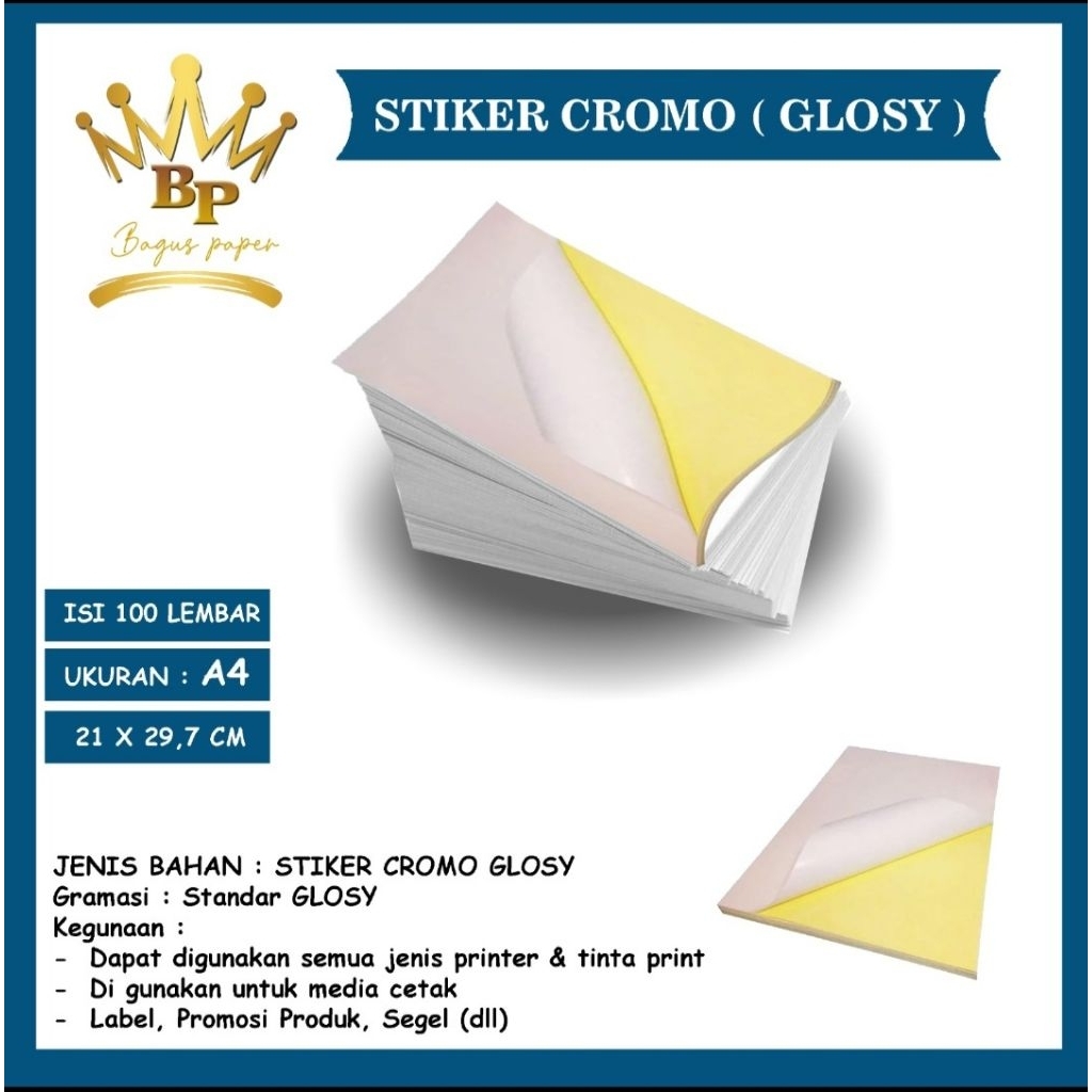 

Stiker Cromo Glosy A4 (21x29,7) Isi 100 Lembar