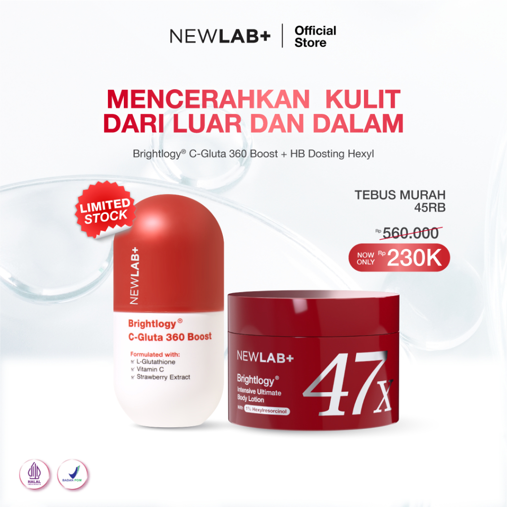 NEWLAB Paket 1 Jar Brightlogy Intensive Power Brightening Lotion 1% Hexyl Tebus Murah C-Gluta 360 Bo