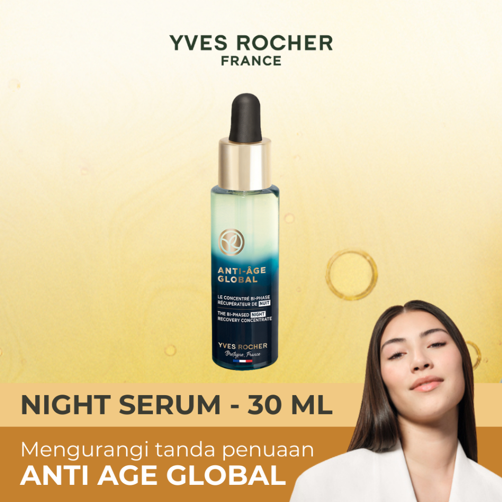 Yves Rocher Anti Age Global Night Serum 30 ml | Serum Wajah | Serum Malam | Serum Anti Penuaan