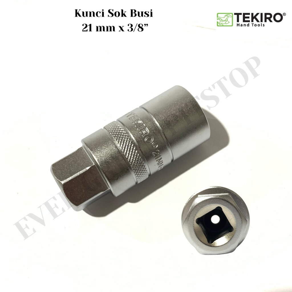 TEKIRO Mata Kunci Sok Busi 21 mm x 3/8 inch Dengan Karet Spark Plug 21mm x 3/8” Kecil Mata Shock Bus