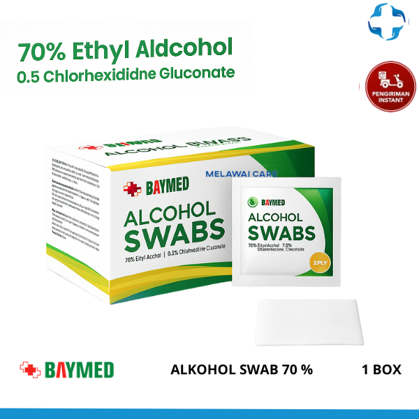 Alkohol Swab Tisu Steril Isi 100 Alcohol Pads Kapas Alkohol Pembersih Kulit Wajah Tangan Medis Bayme