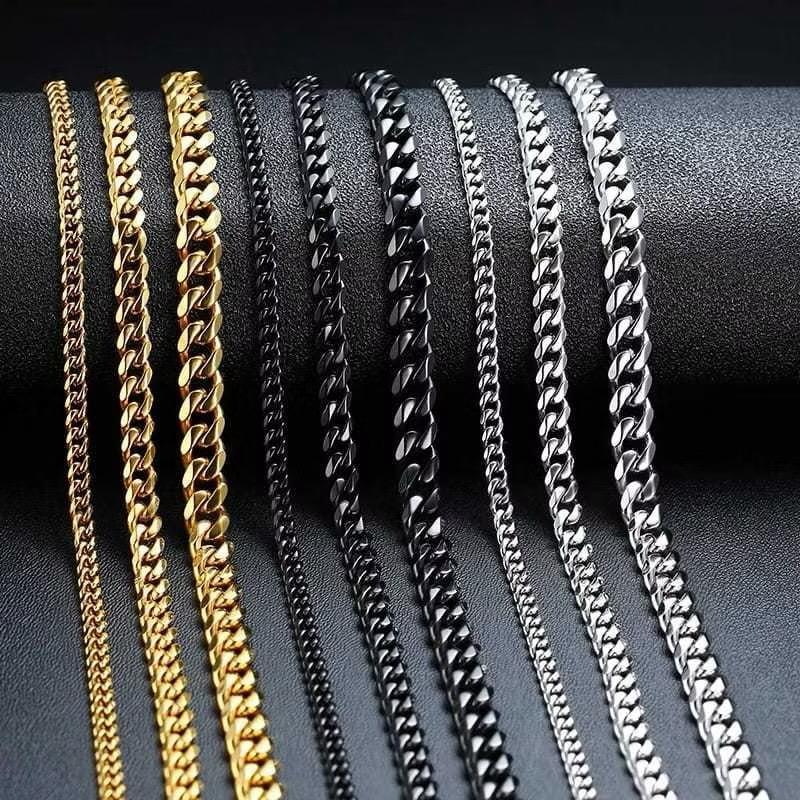 KALUNG RANTAI JARANG TOP TERLARIS BAHAN FULL TITANIUM COCOK BUAT PRIA WANITA REDI WARNA SILVER/GOLD/