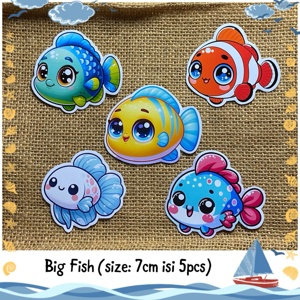 

5pcs sticker tempelan glossy ikan gemoy / cute fish jumbo