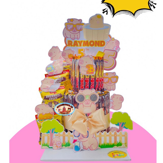 

Ready instan snack tower hampers ulang tanun anak- mading cake tart