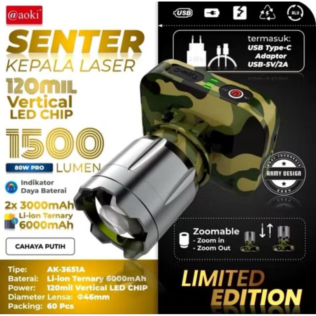 Senter Kepala Aoki Ak-3651A 80w Pro+