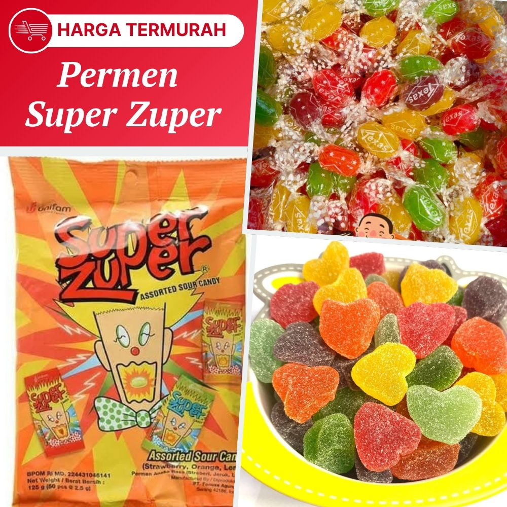 

Permen Super Zuper Permen Jadul 90an Permen Asem Rasa Buah Permen Jadul Unik Kemasan 50pcs 125gr
