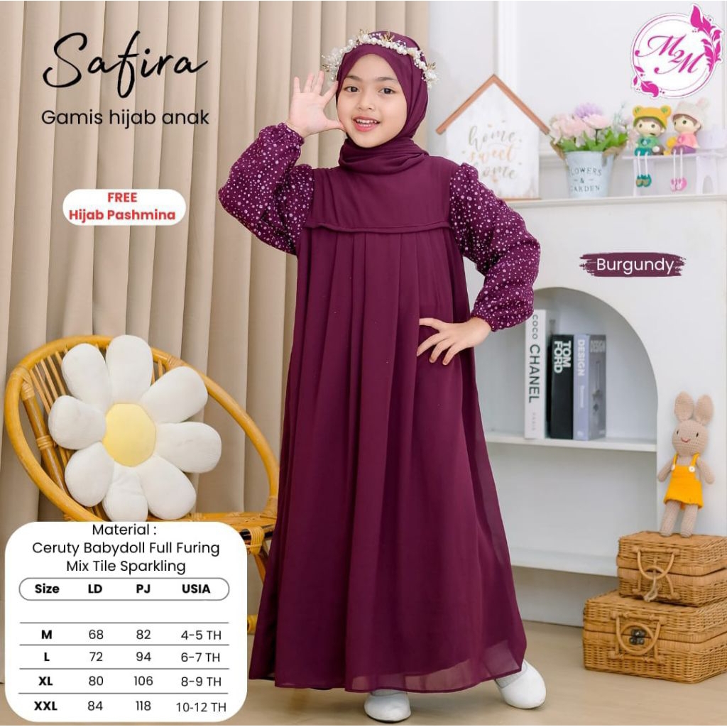 safira / nadhira / najwa gamis ceruti anak free hijab pasmina