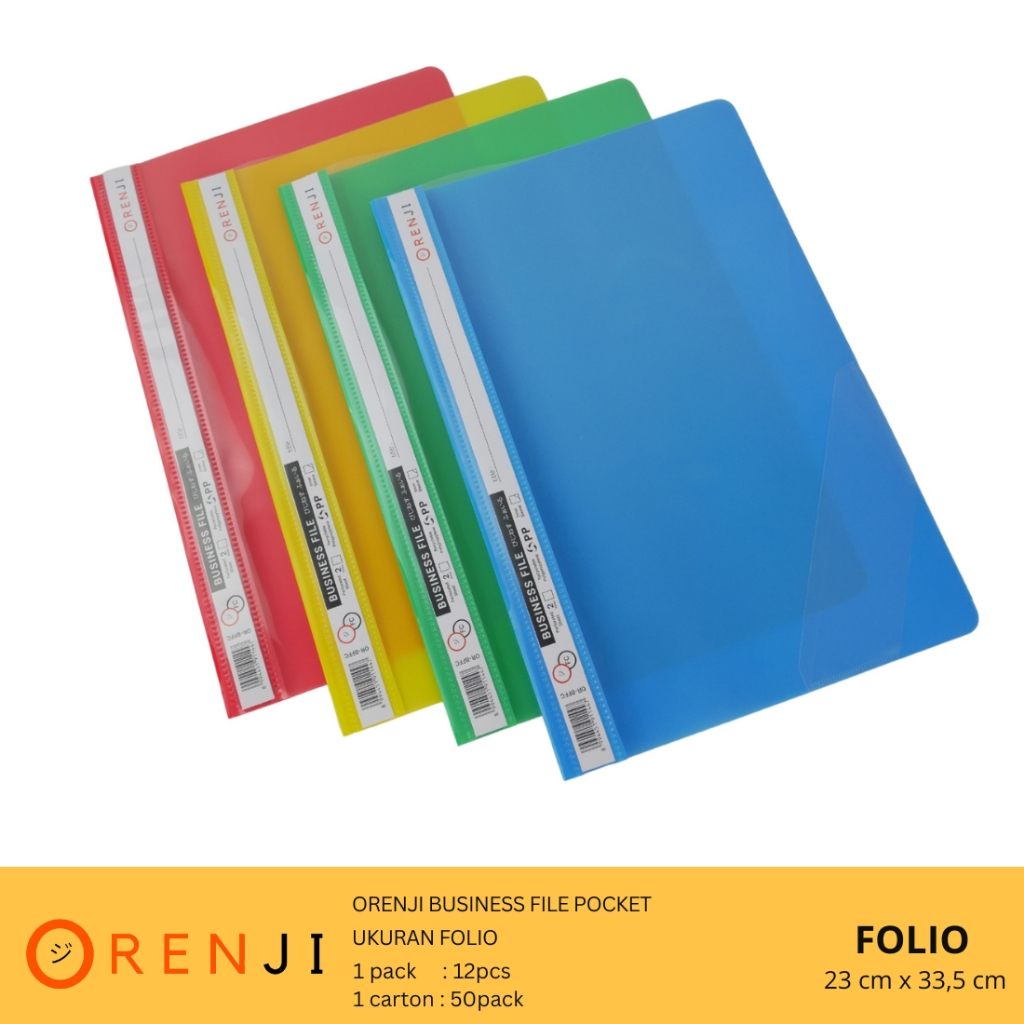 

Orenji Business File Folio 1 Pack isi 12pcs - Tersedia 4 Warna - Ukuran 23 cm x 33,5 cm - Penyimpanan Kertas dan File Plastik