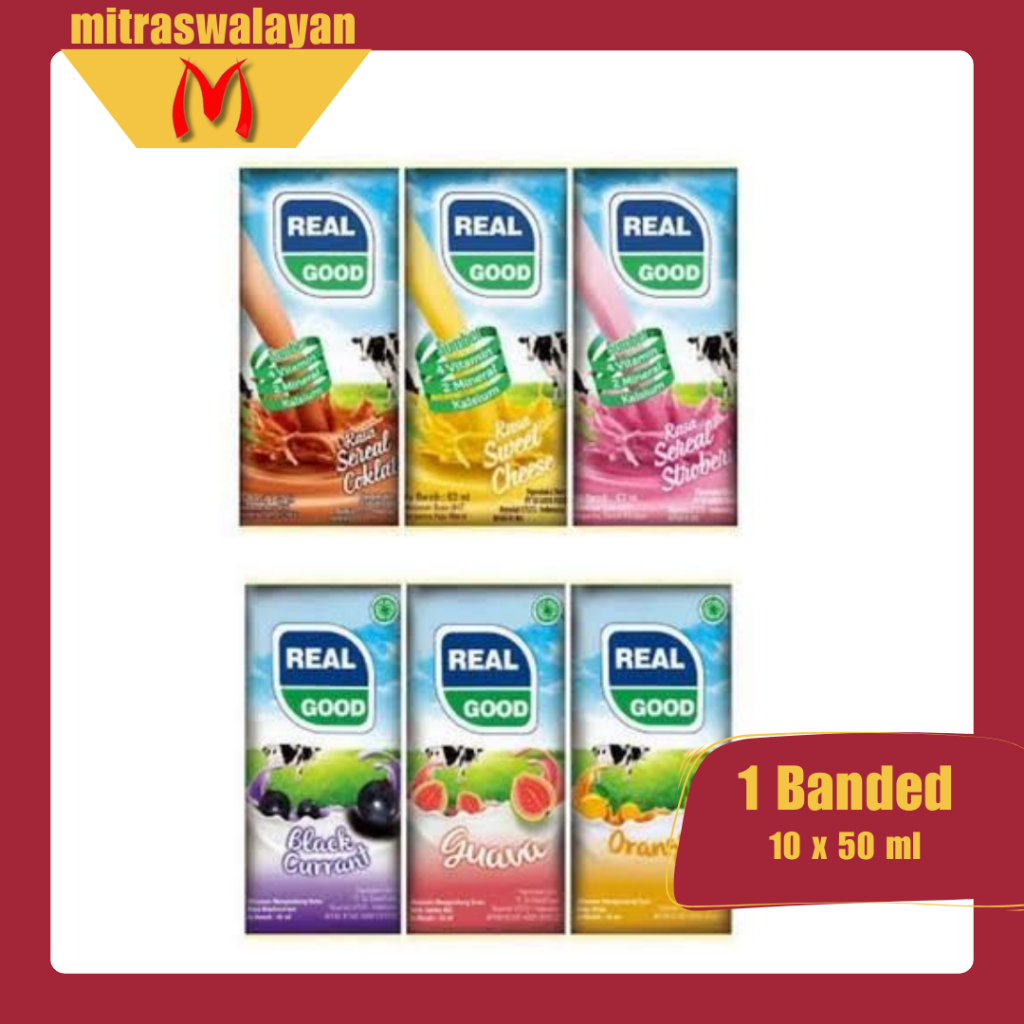 

Real Good Susu UHT Rasa Buah Segar Kemasan Bantal 50 ml | KEMASAN BANDED