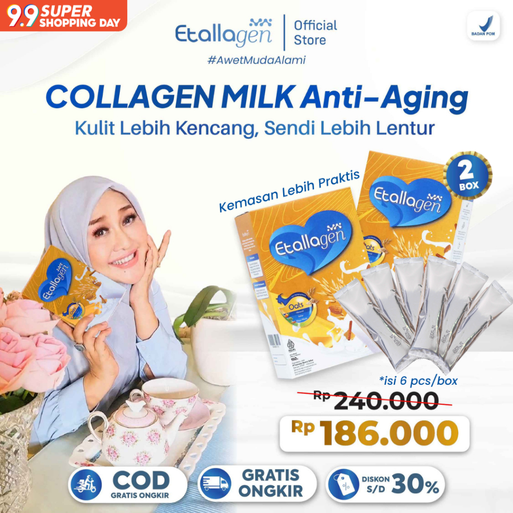 

ETALLAGEN Paket 2 BOX | Susu Etawa Tinggi Kolagen Cerahkan Kulit, Kuatkan Sendi, Awet Muda | 150 gr