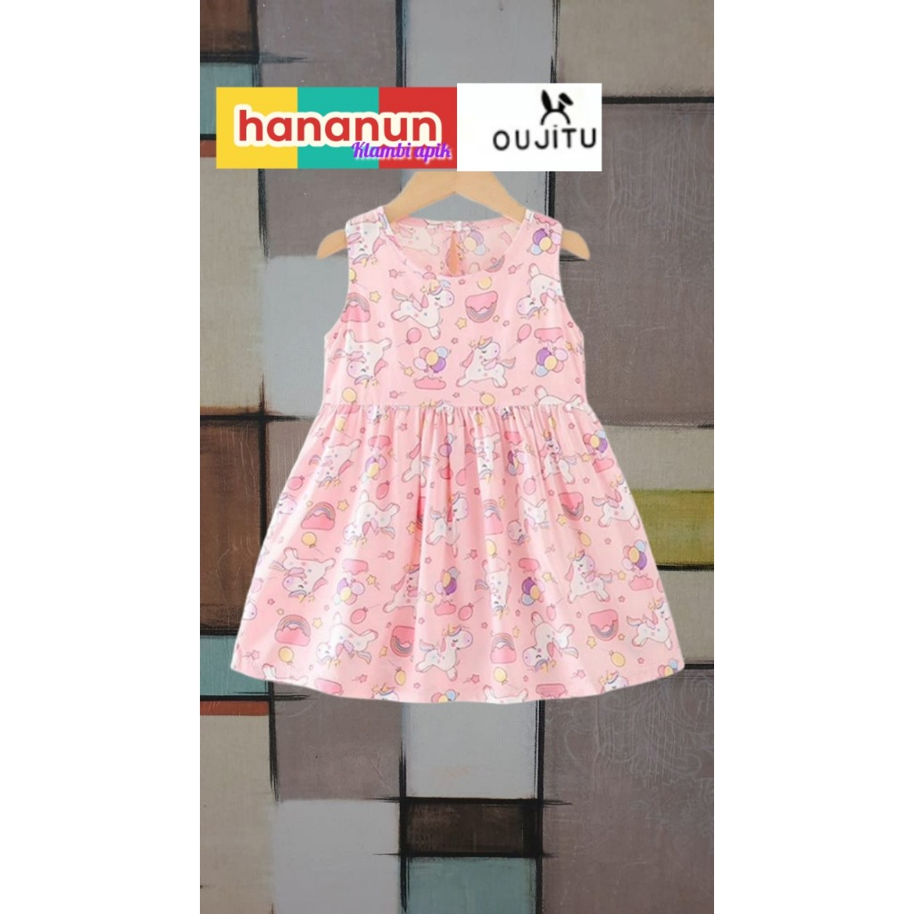 Oujitu Kids Homedress Anak Perempuan Nyaman motif unicorn pink