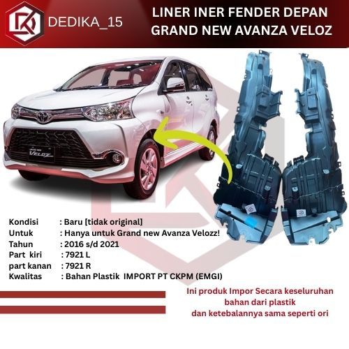 liner fender spakbor depan Grand New AvanzaVeloz 2016 2017 2018 2019 2020 2021